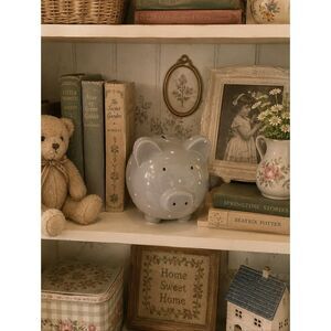 Gray Polka Dot Ceramic Piggy Bank - Decorative Money Saver Spending